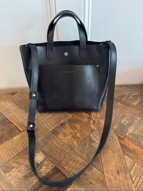 Portland Leather Black Crossbody Tote with Top Handles